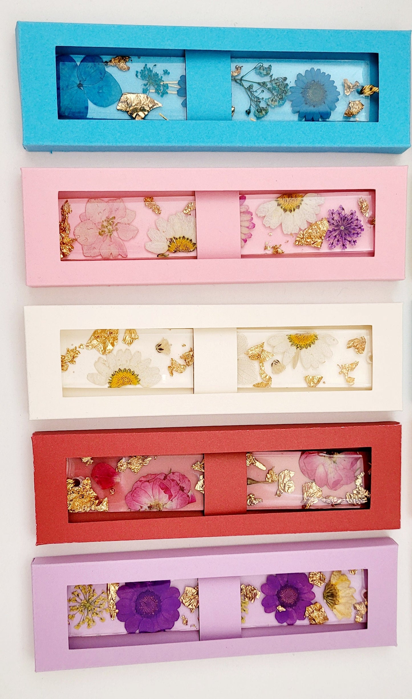 Resin real dried flower bookmarks with gift box