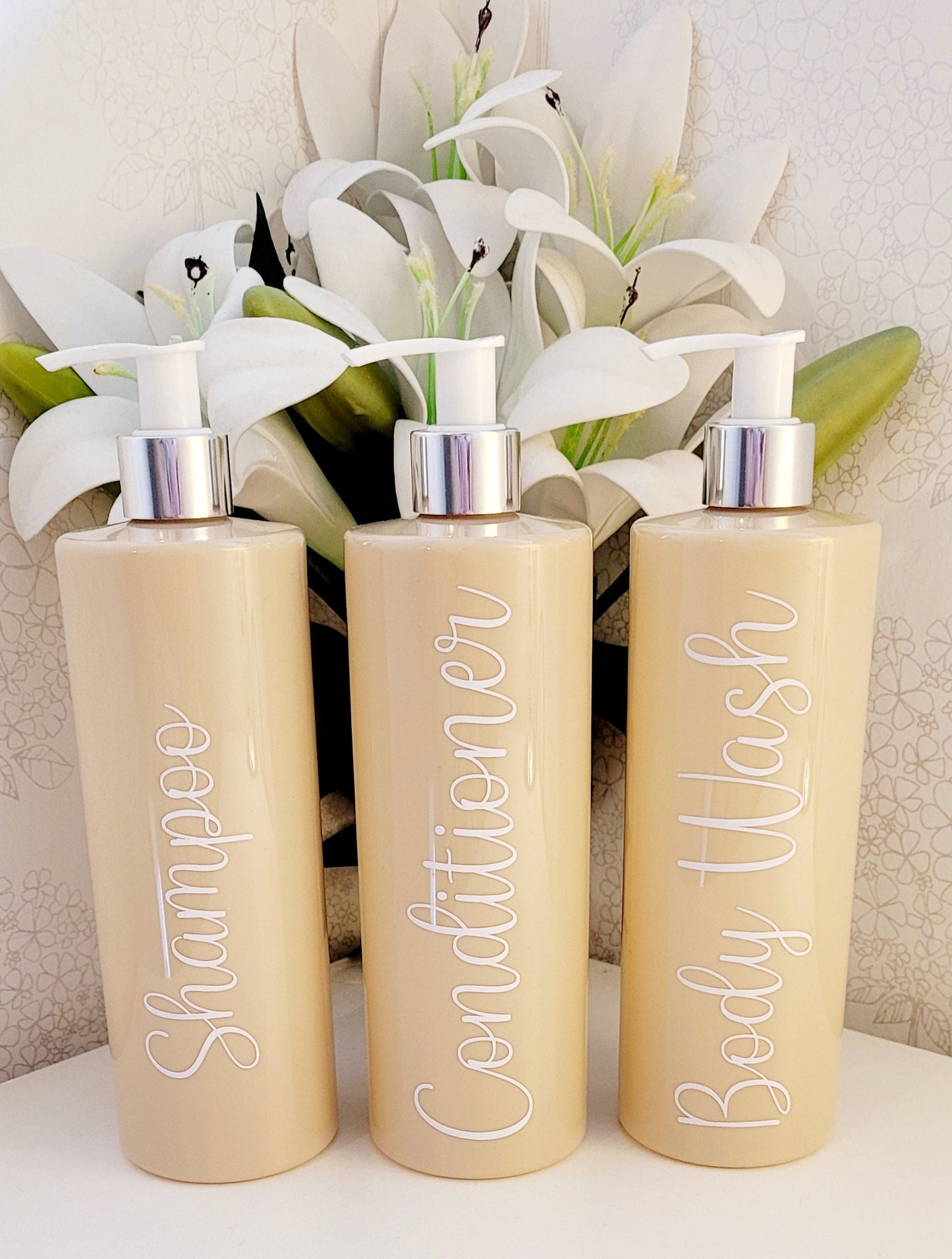 Set of 3 Bathroom pump bottles/shampoo/conditioner/body wash/shower gel 500ml PET pump bottles