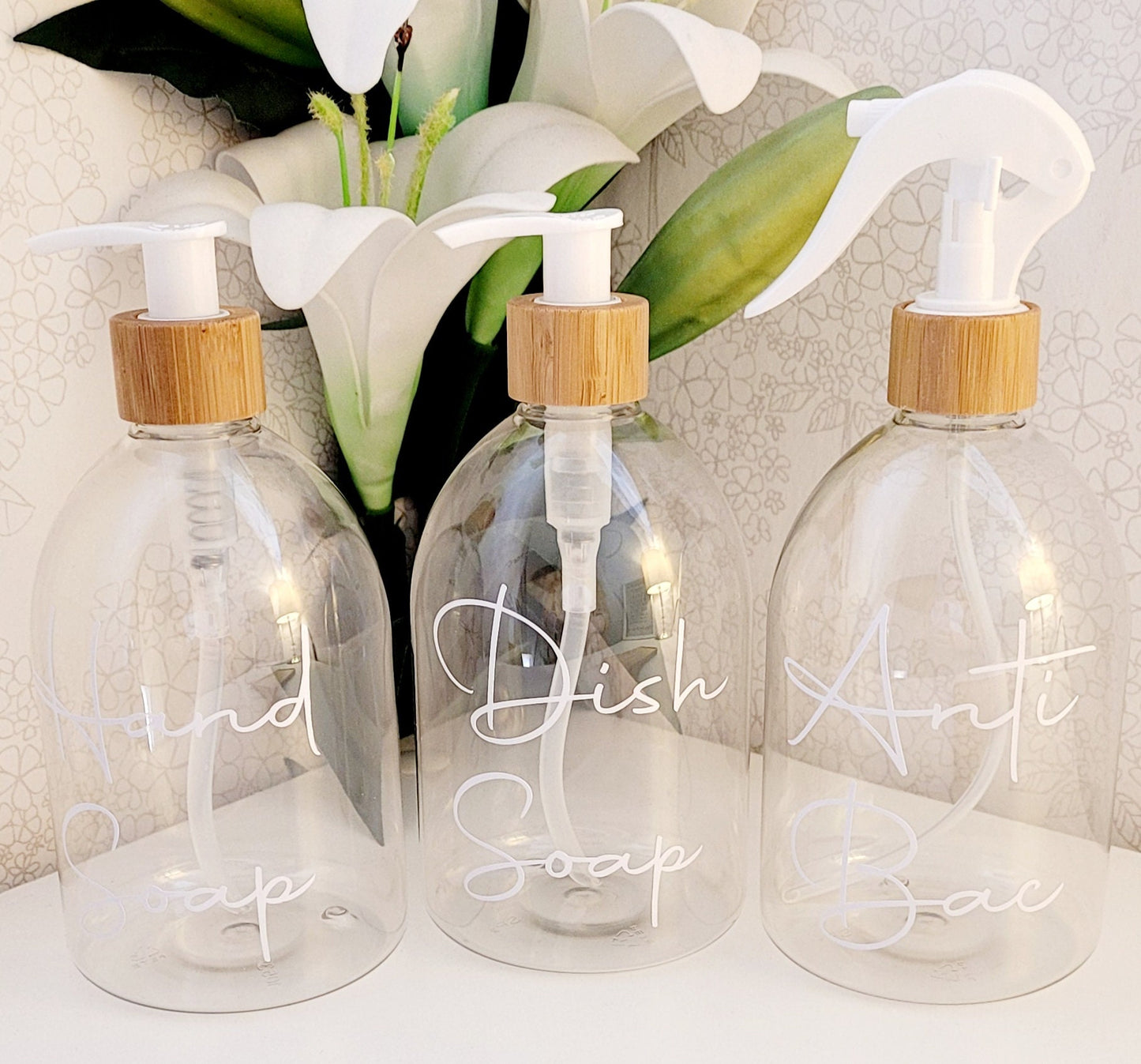 Plastic pump/spray bottles Hand Soap, Dish Soap, Anti Bac, Zoflora, Shampoo, Conditioner 500ml