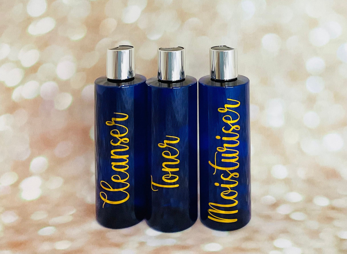 Set of 3 Cleanser, Toner, Moisturiser 250ml PET tested flip cap bottles