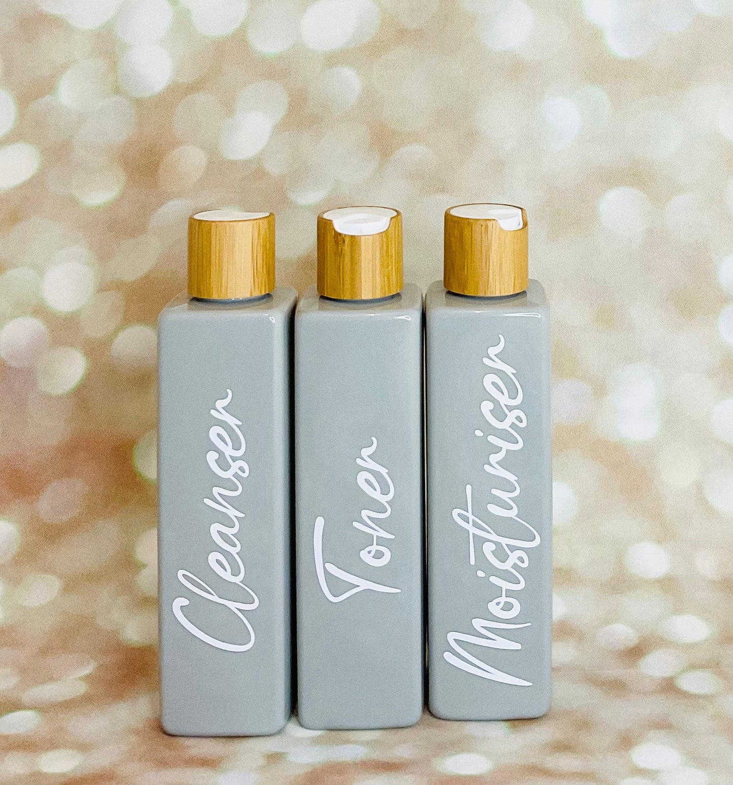 Set of 3 Cleanser, Toner, Moisturiser 250ml PET tested flip cap bottles