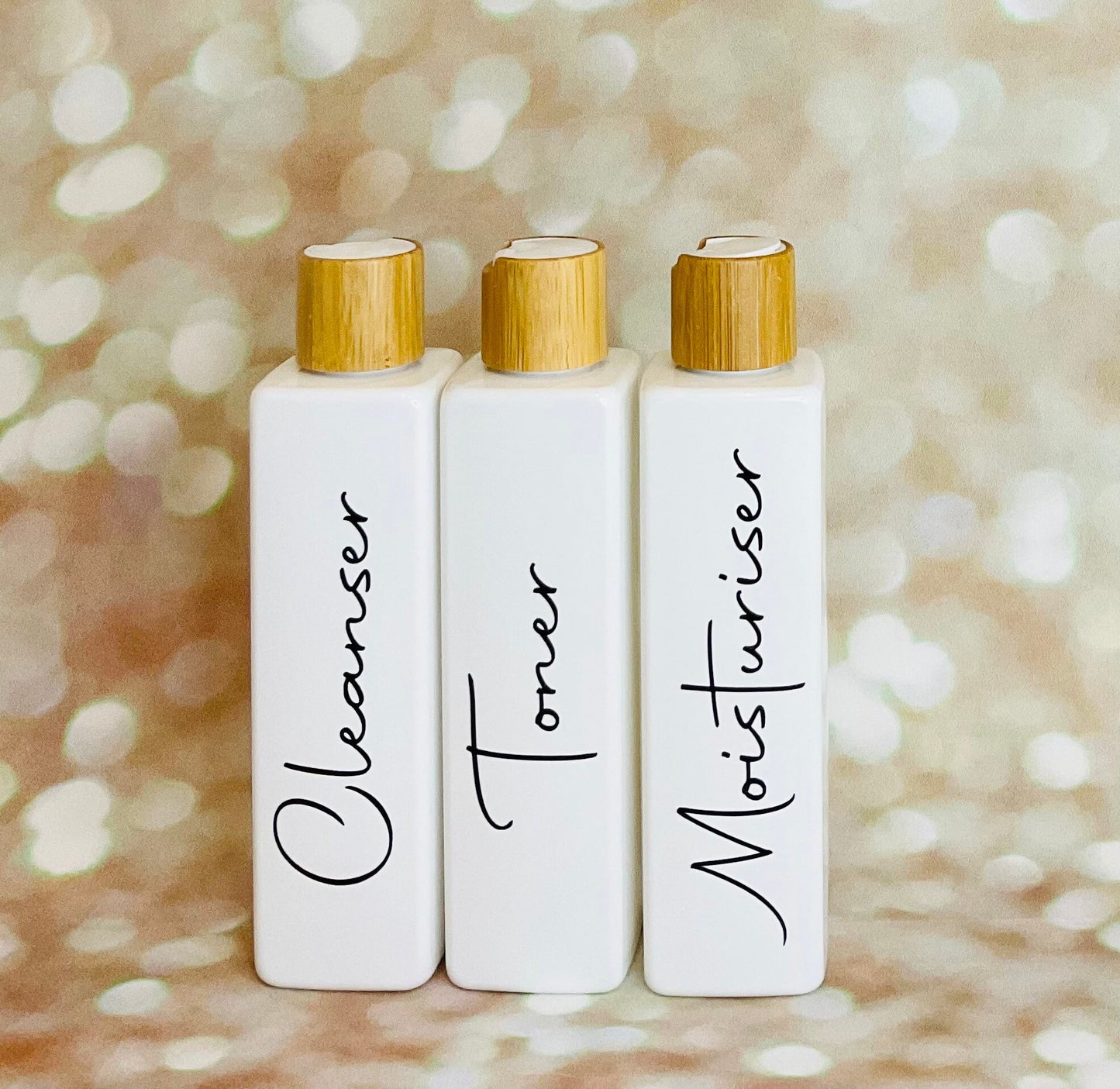 Set of 3 Cleanser, Toner, Moisturiser 250ml PET tested flip cap bottles