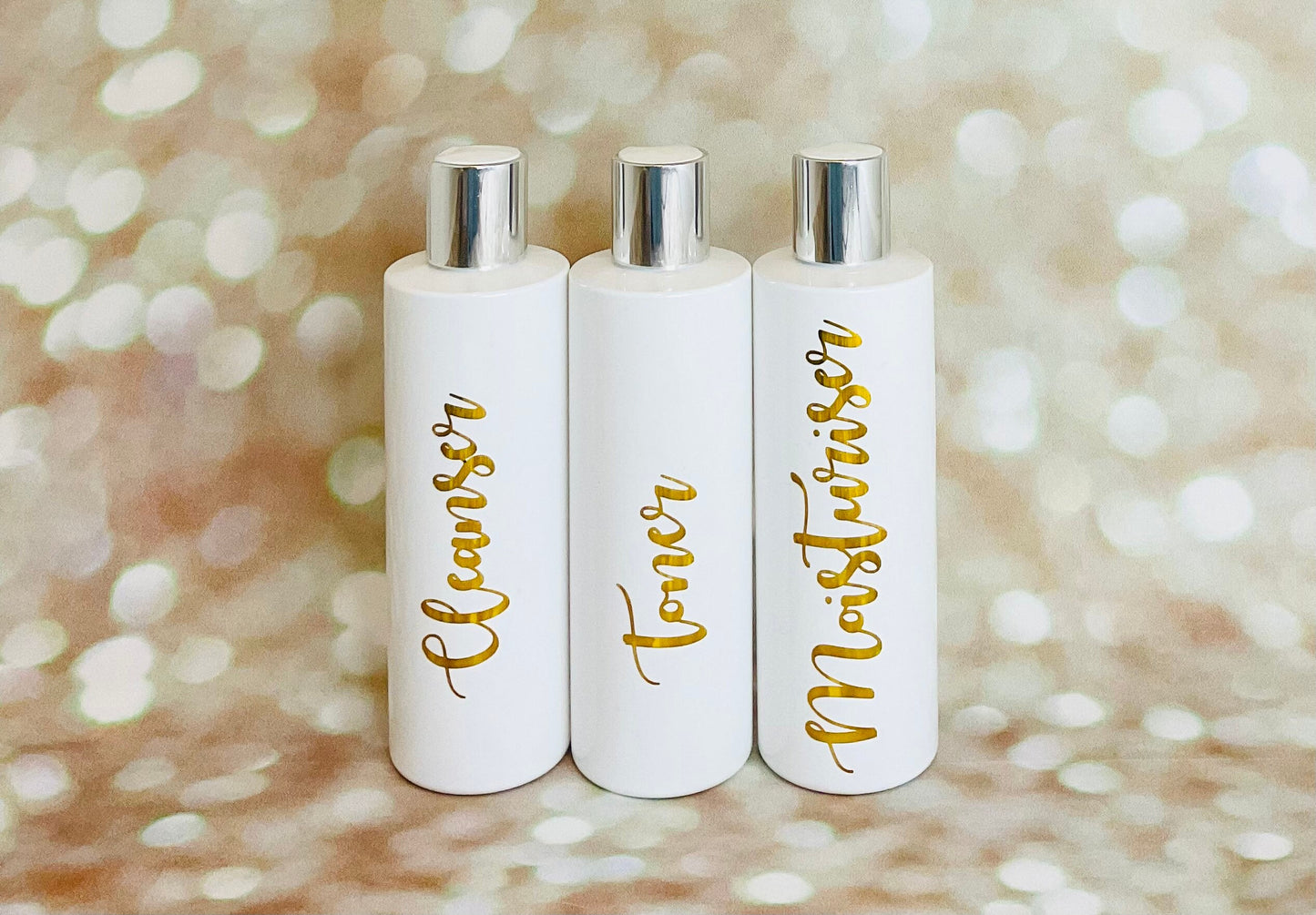 Set of 3 Cleanser, Toner, Moisturiser 250ml PET tested flip cap bottles