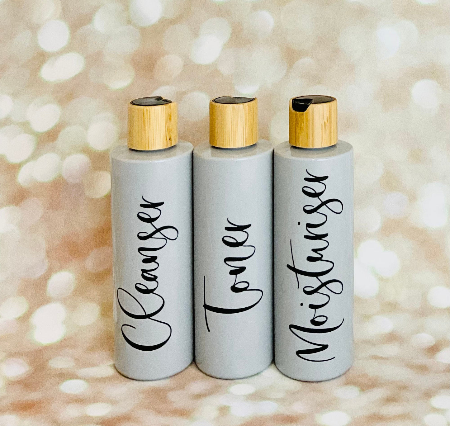 Set of 3 Cleanser, Toner, Moisturiser 250ml PET tested flip cap bottles