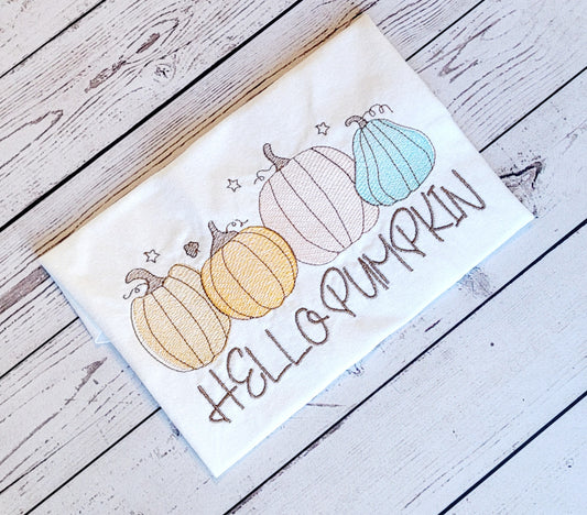 Hello Pumpkin Autumn Embroidery File, Autumn Embroidery, Autumn Sweatshirt, PES Embroidery, Machine Embroidery