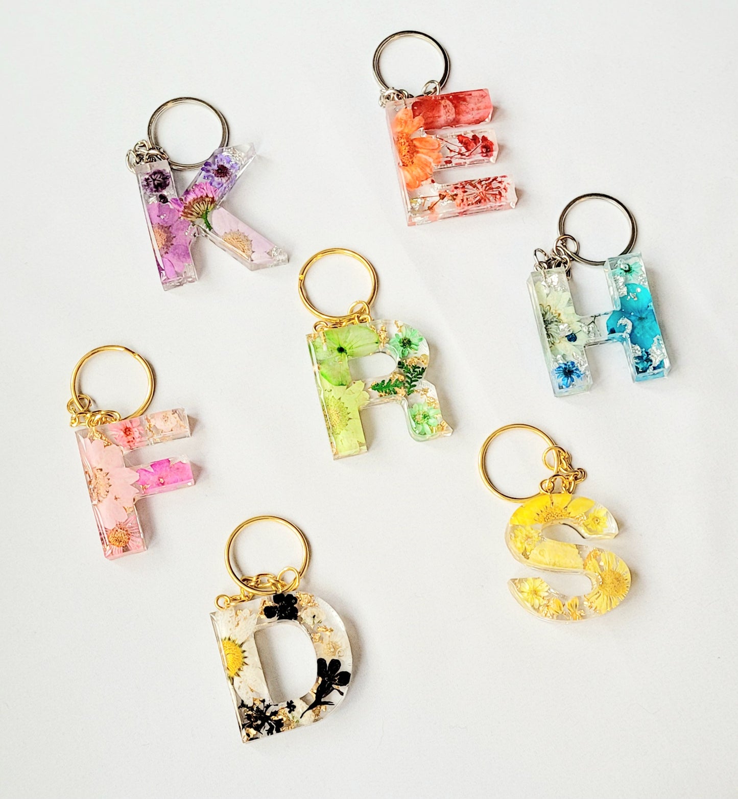 Initial Letter Dried Flowers Resin Keyring