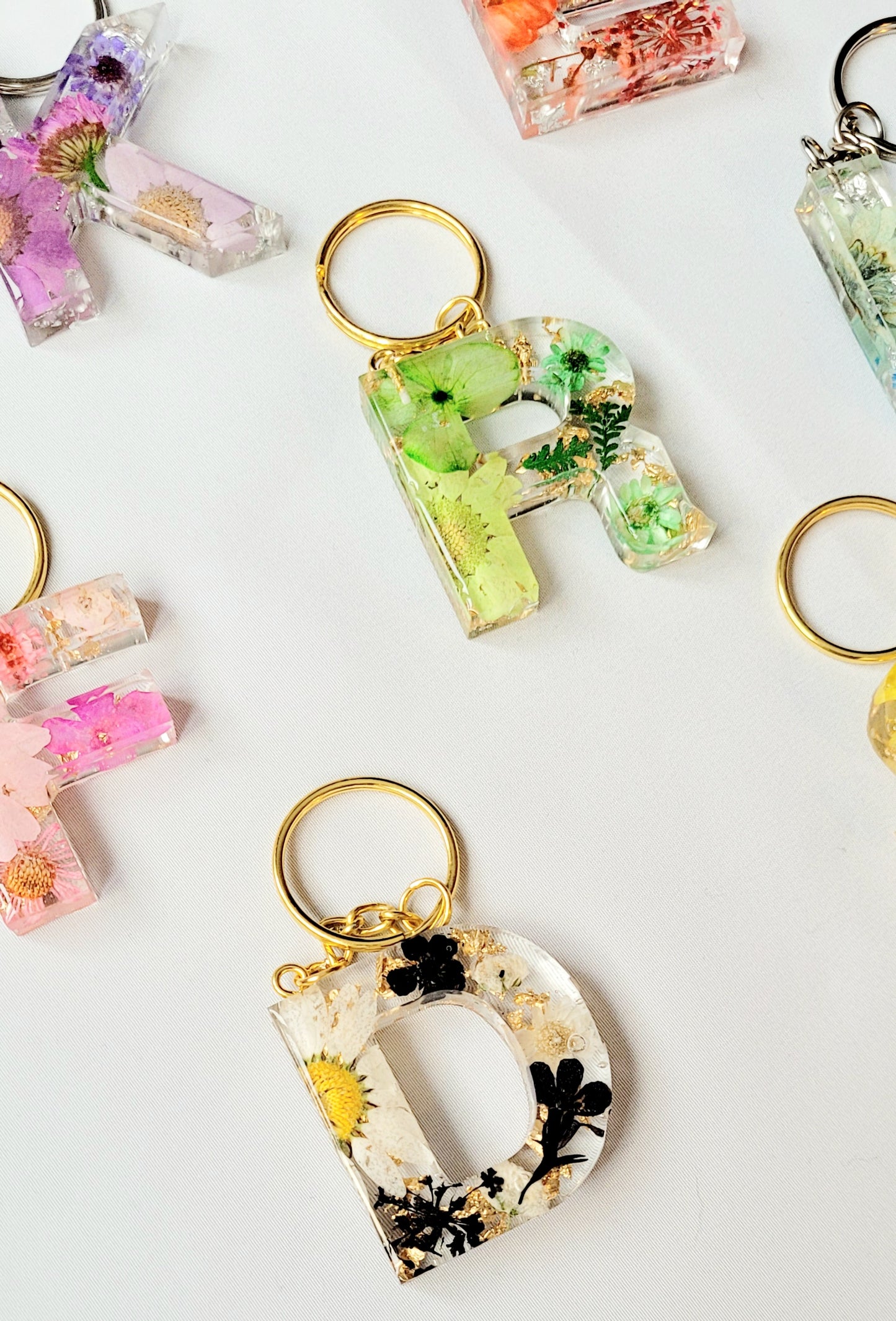 Initial Letter Dried Flowers Resin Keyring