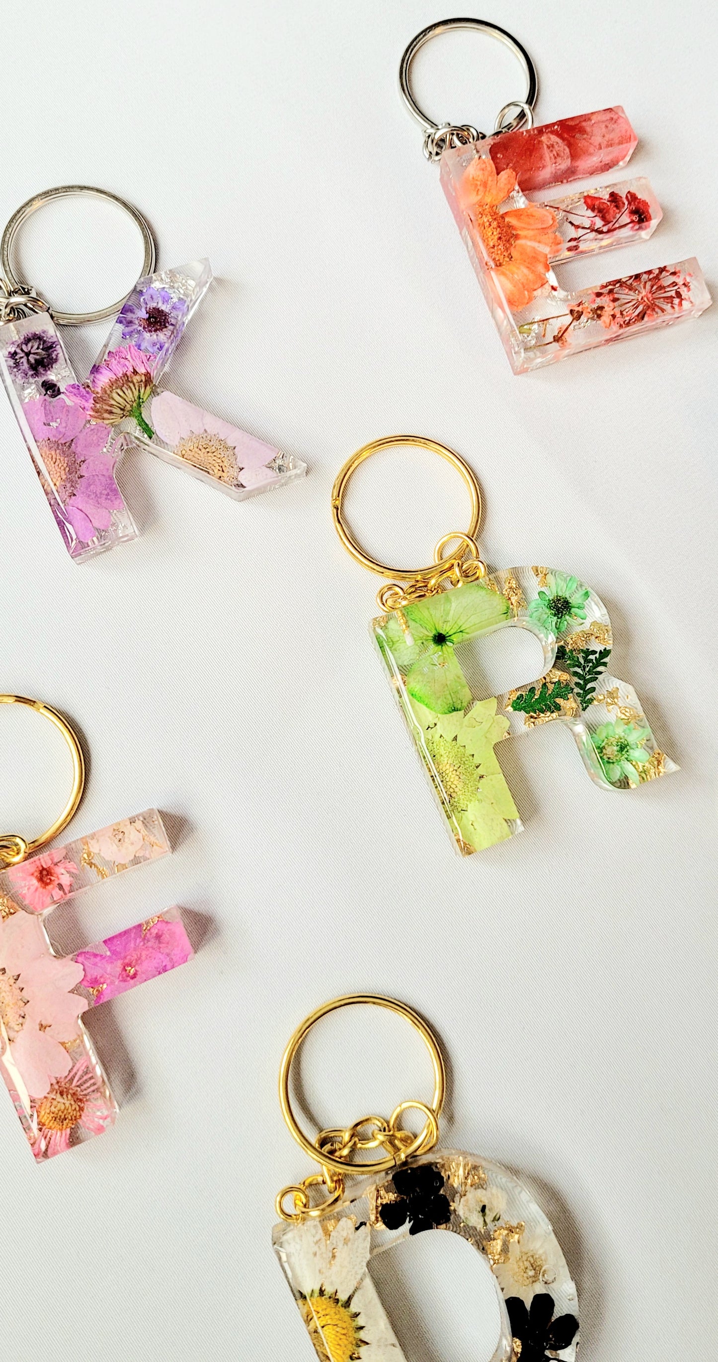 Initial Letter Dried Flowers Resin Keyring