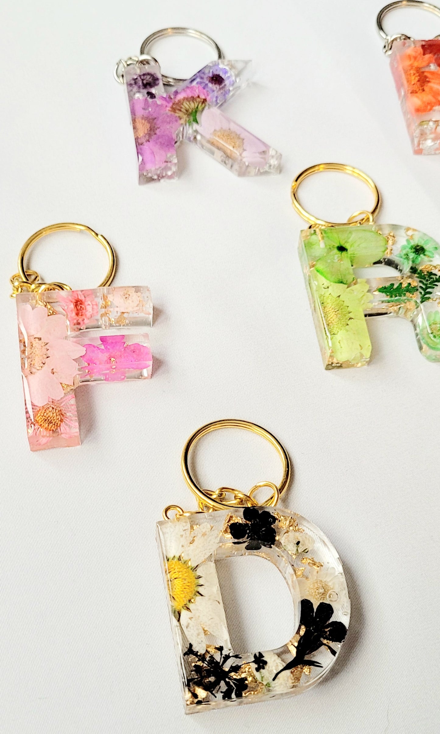 Initial Letter Dried Flowers Resin Keyring