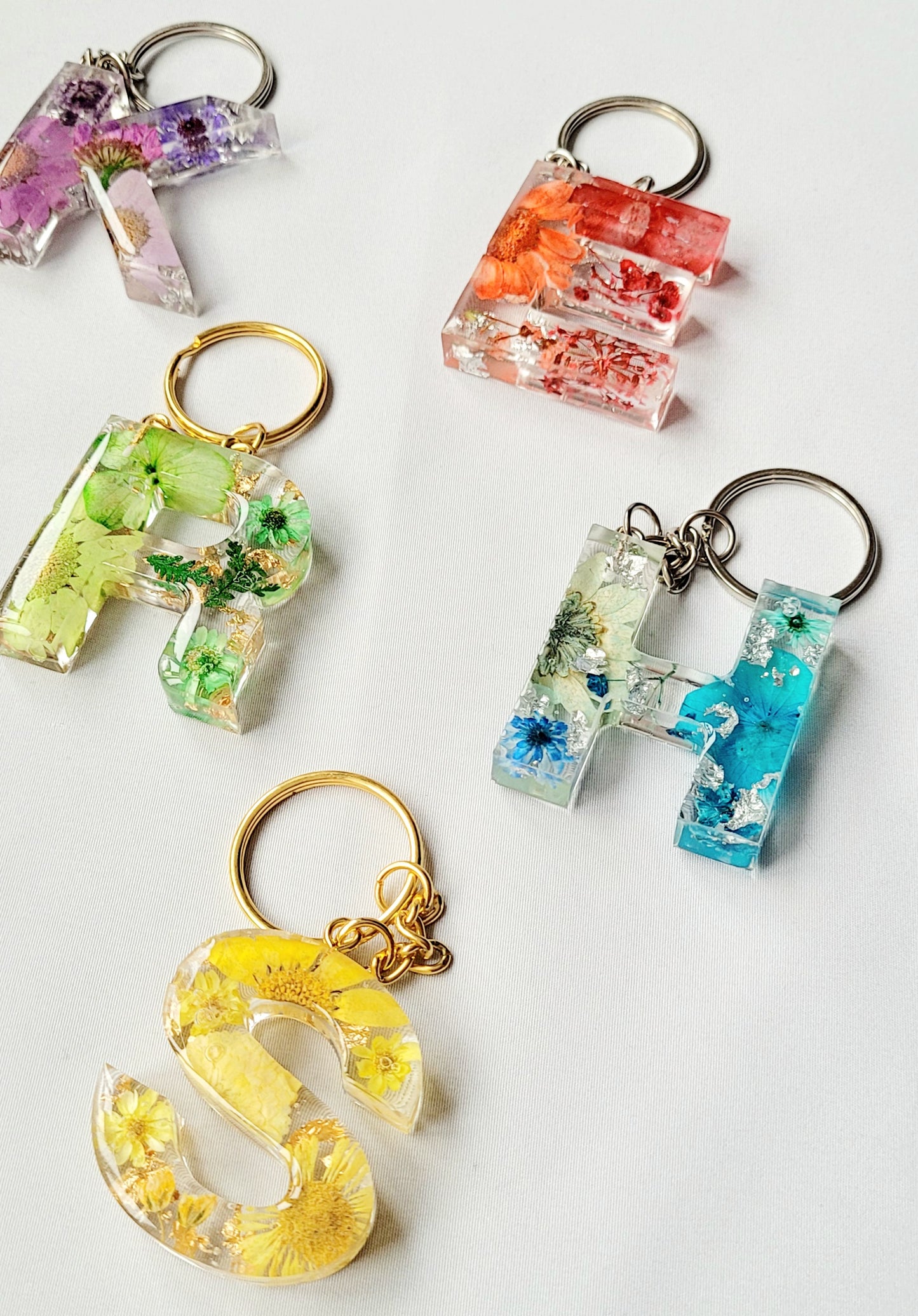 Initial Letter Dried Flowers Resin Keyring