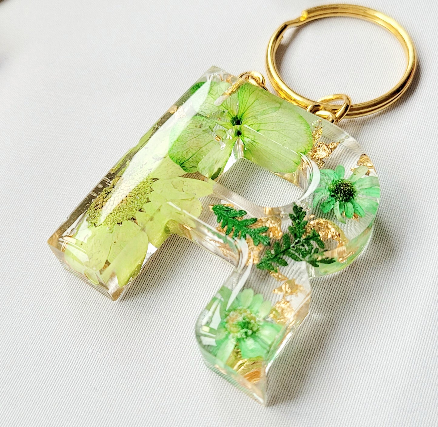 Initial Letter Dried Flowers Resin Keyring