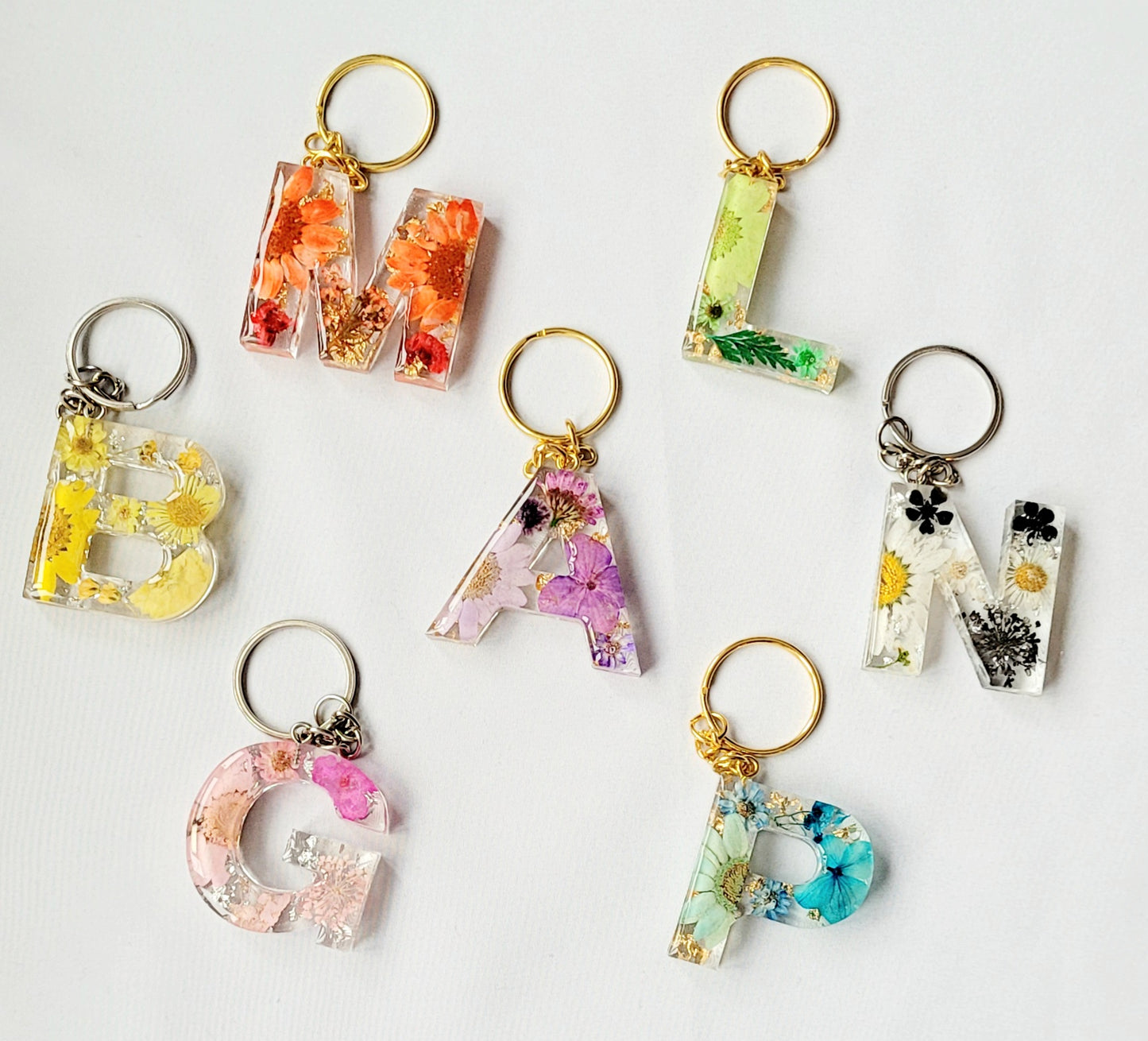 Initial Letter Dried Flowers Resin Keyring