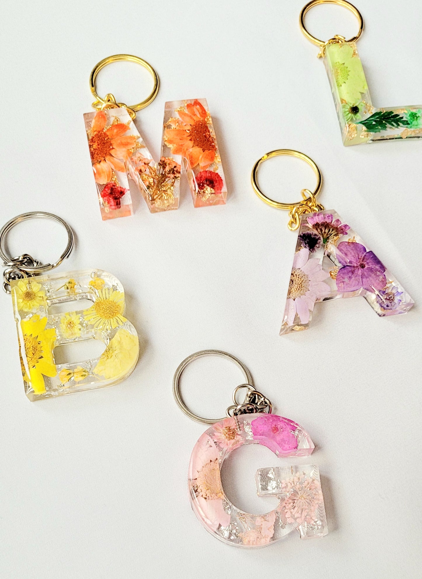 Initial Letter Dried Flowers Resin Keyring