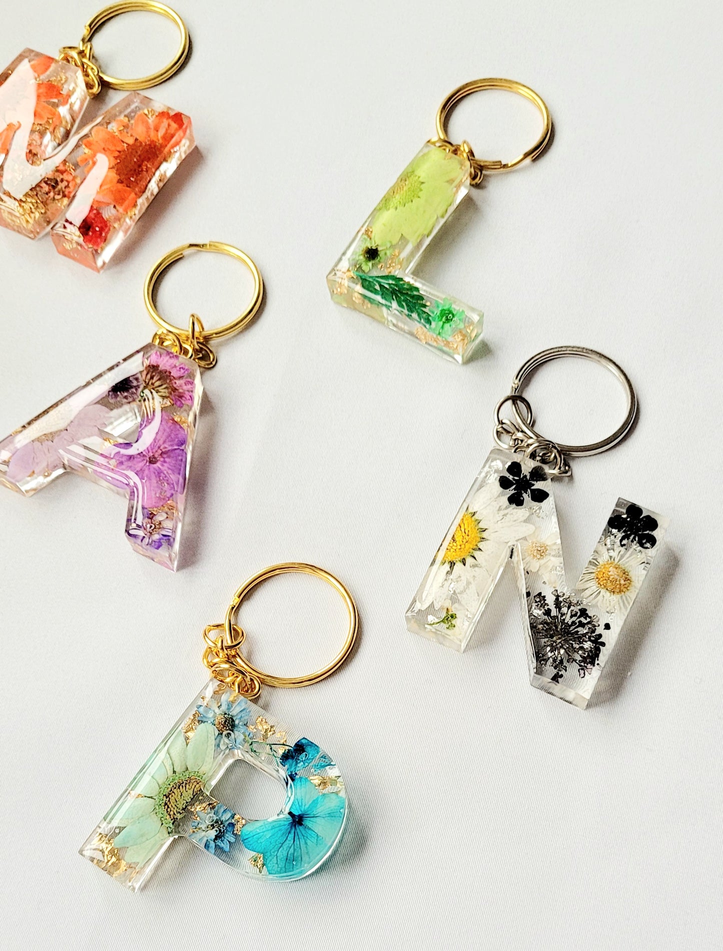 Initial Letter Dried Flowers Resin Keyring