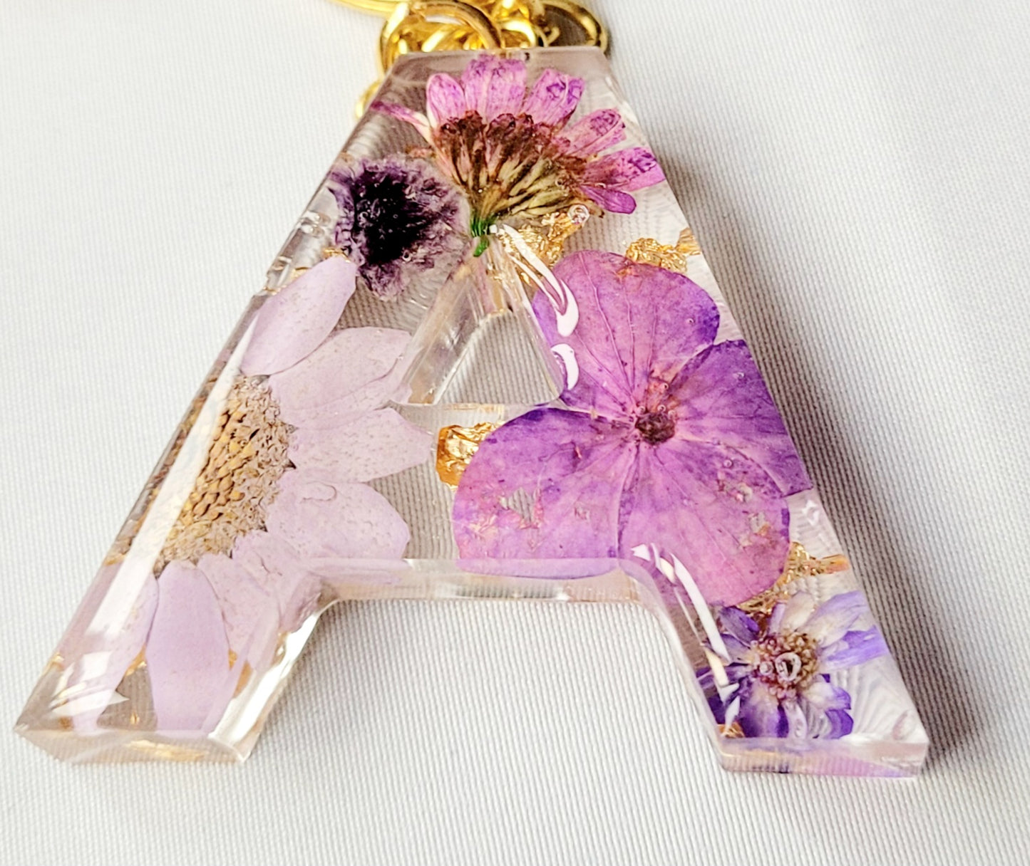 Initial Letter Dried Flowers Resin Keyring