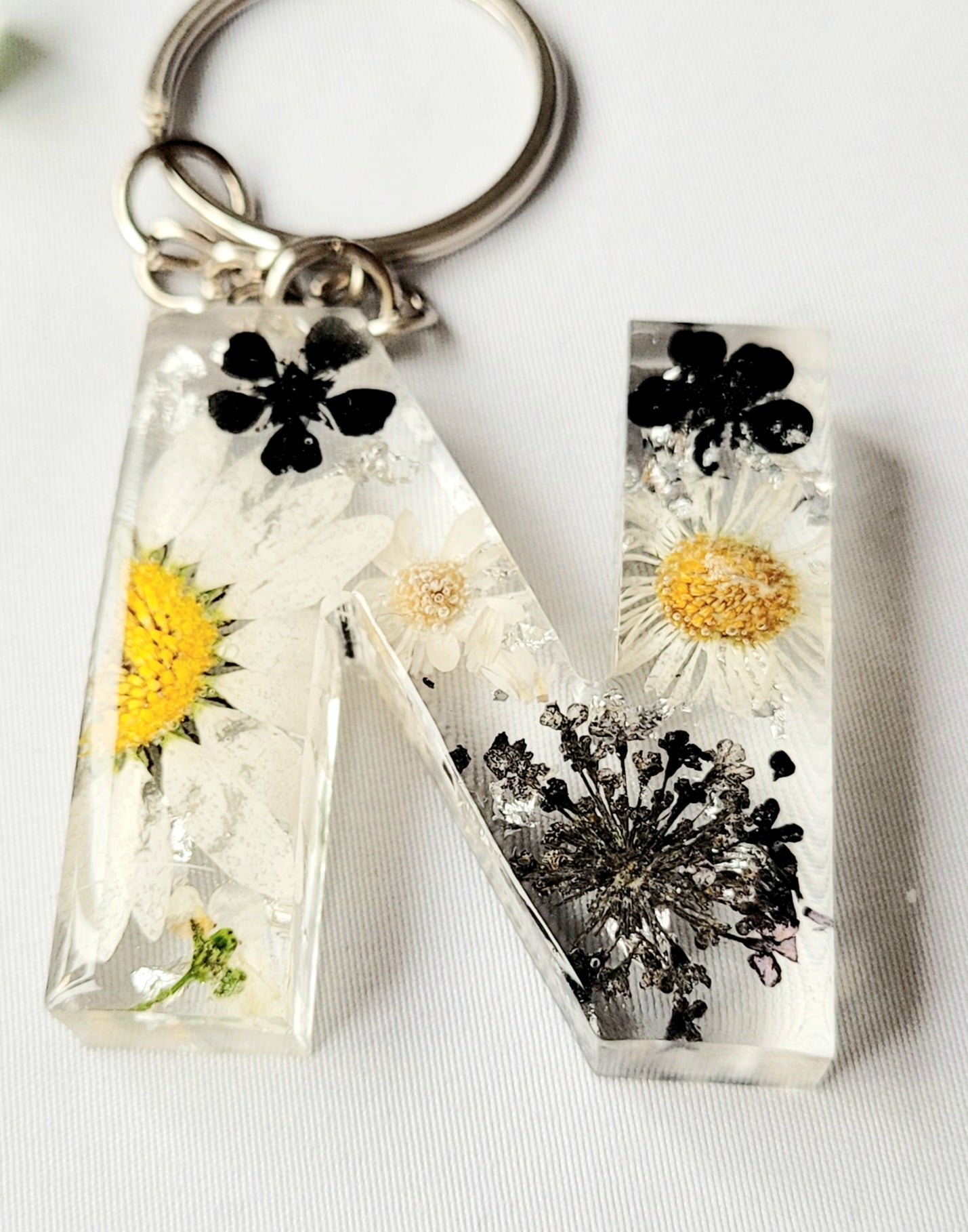 Initial Letter Dried Flowers Resin Keyring