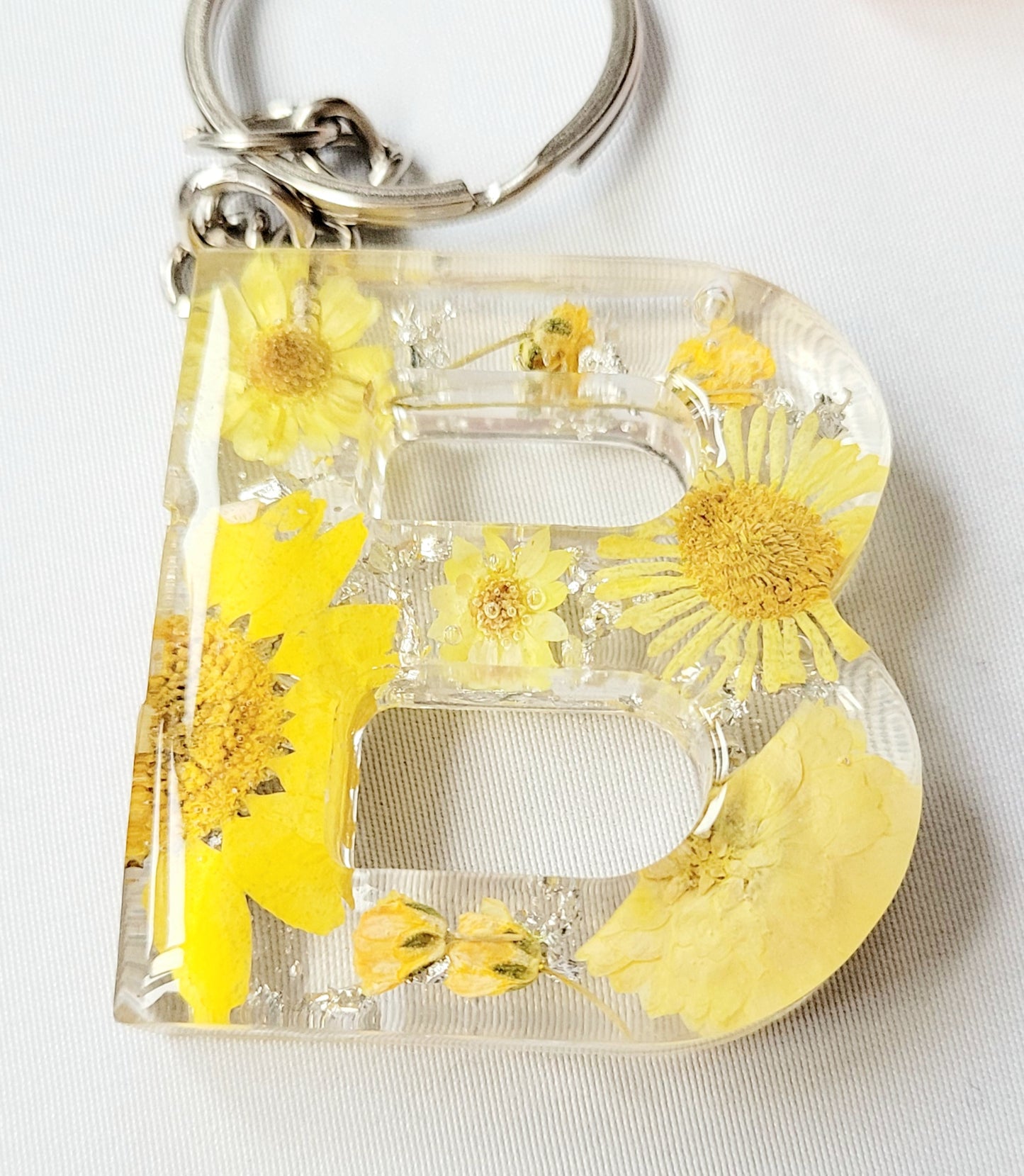 Initial Letter Dried Flowers Resin Keyring