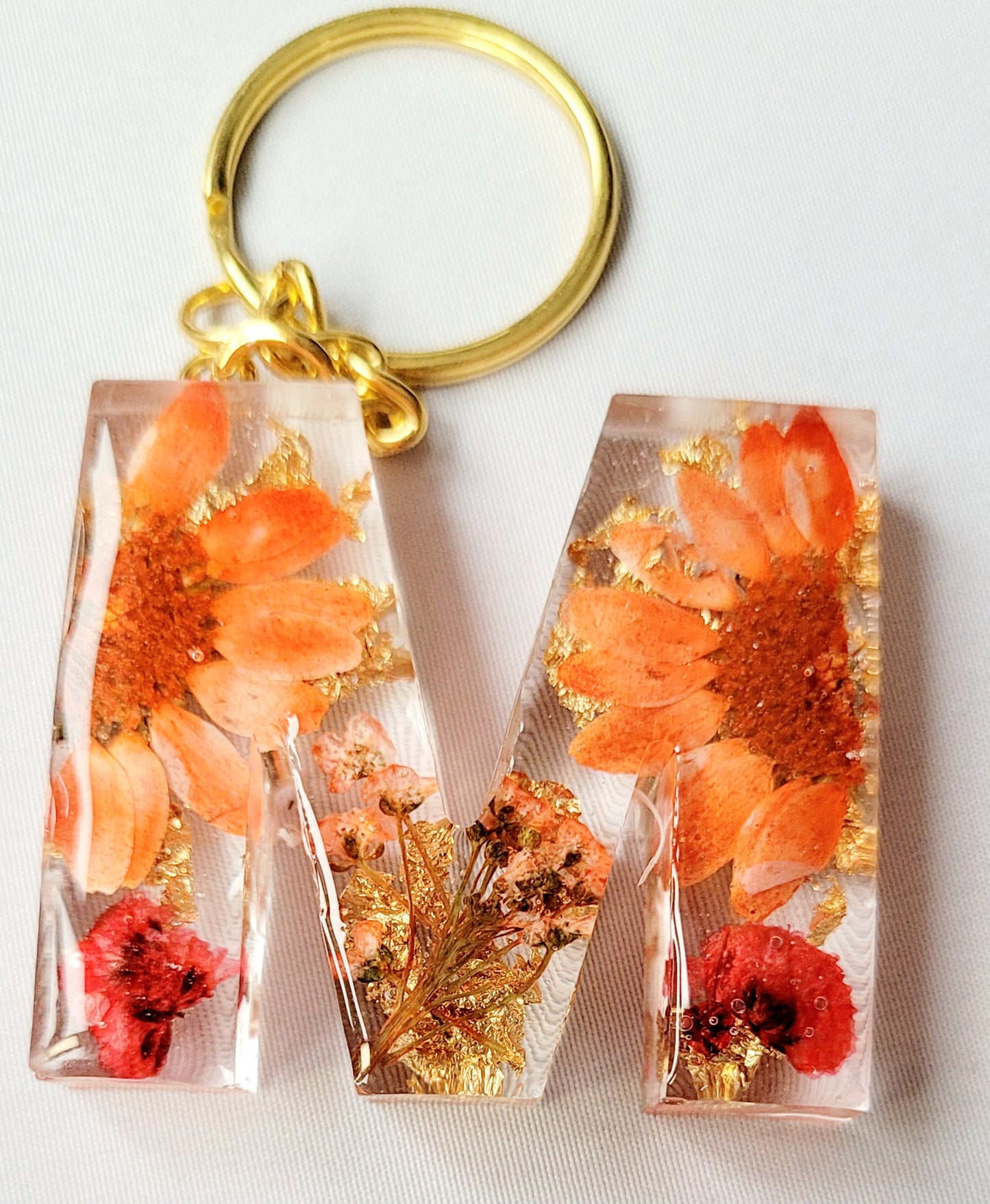 Initial Letter Dried Flowers Resin Keyring