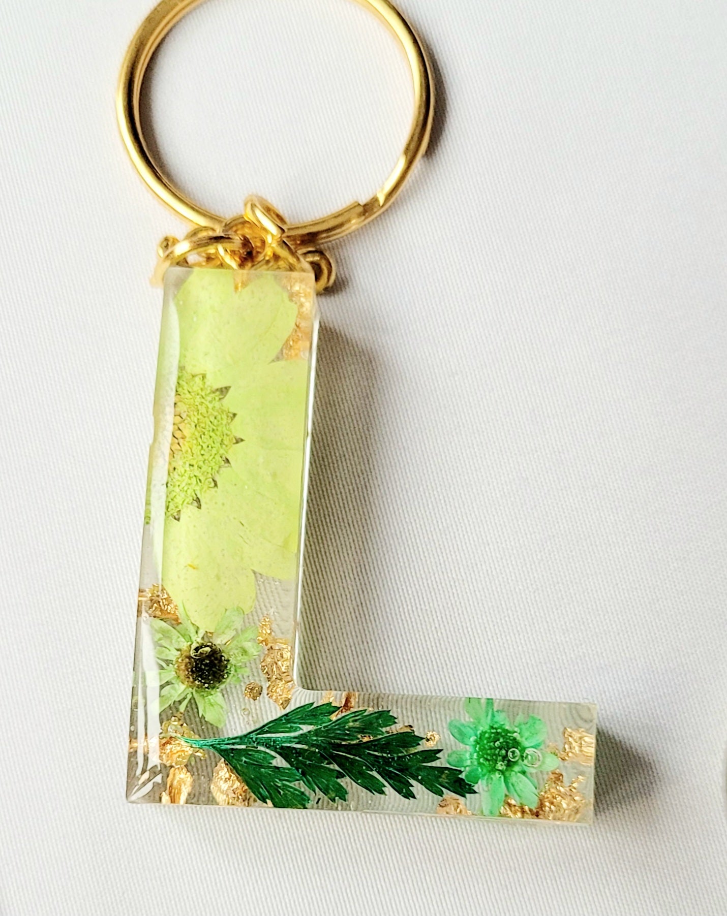 Initial Letter Dried Flowers Resin Keyring