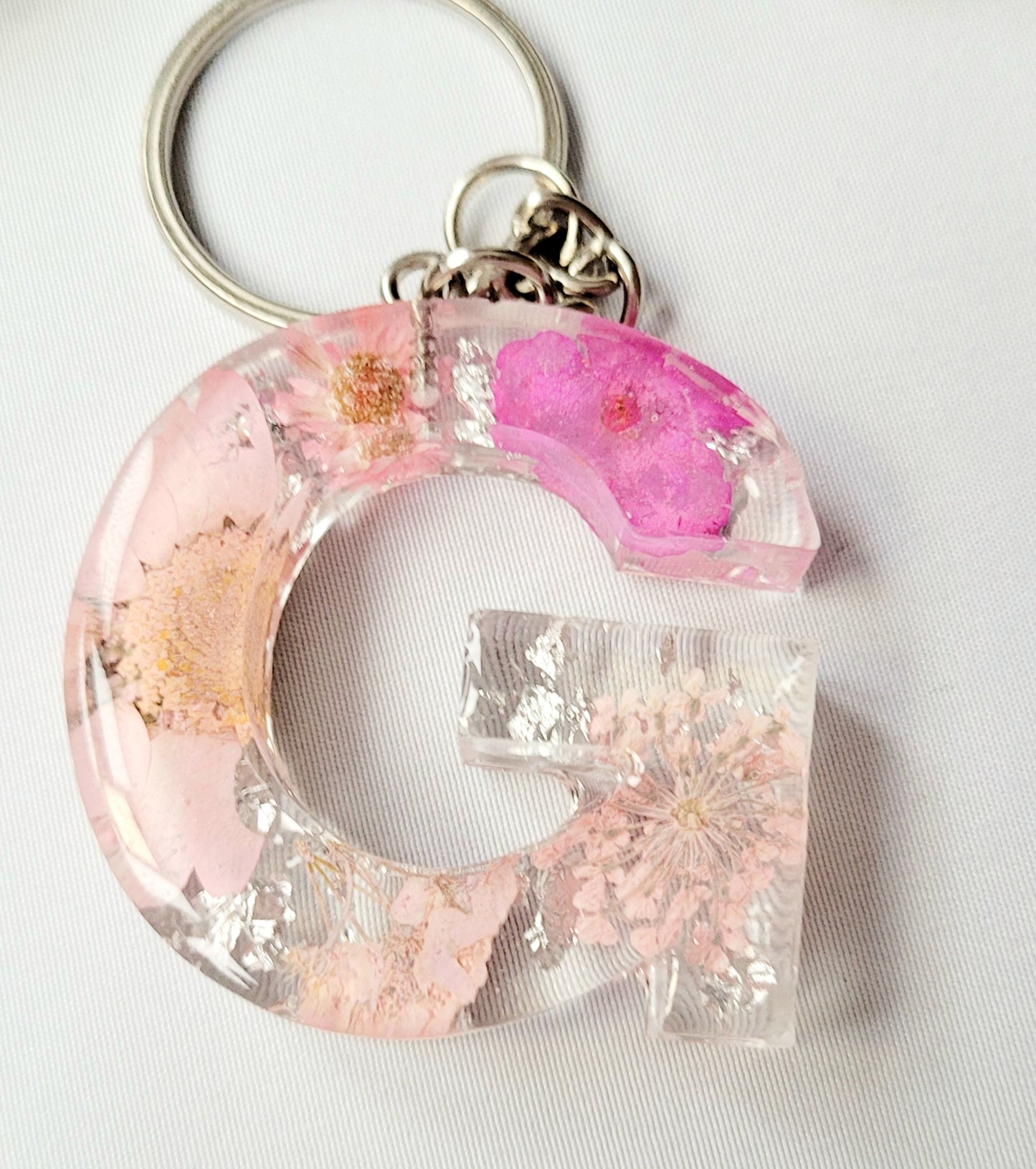 Initial Letter Dried Flowers Resin Keyring