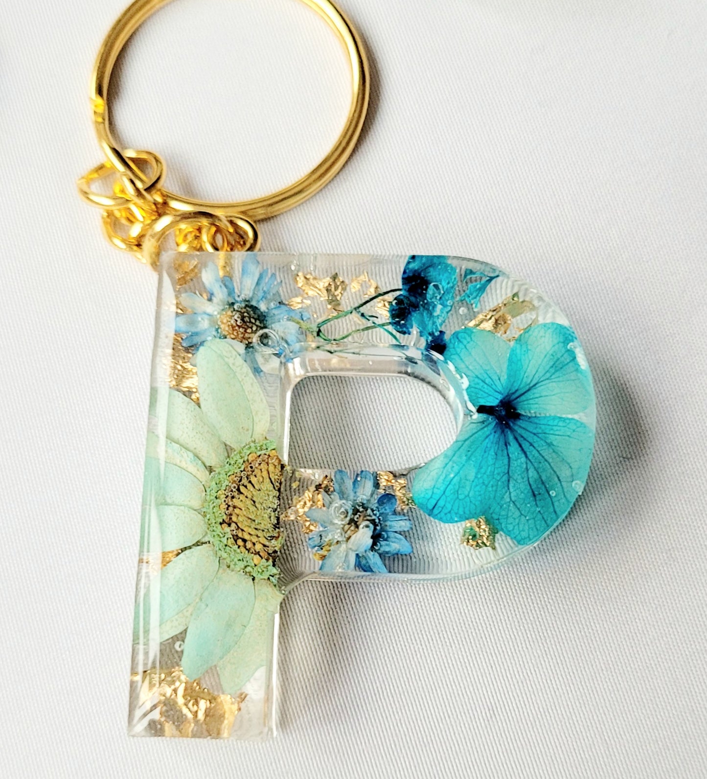 Initial Letter Dried Flowers Resin Keyring