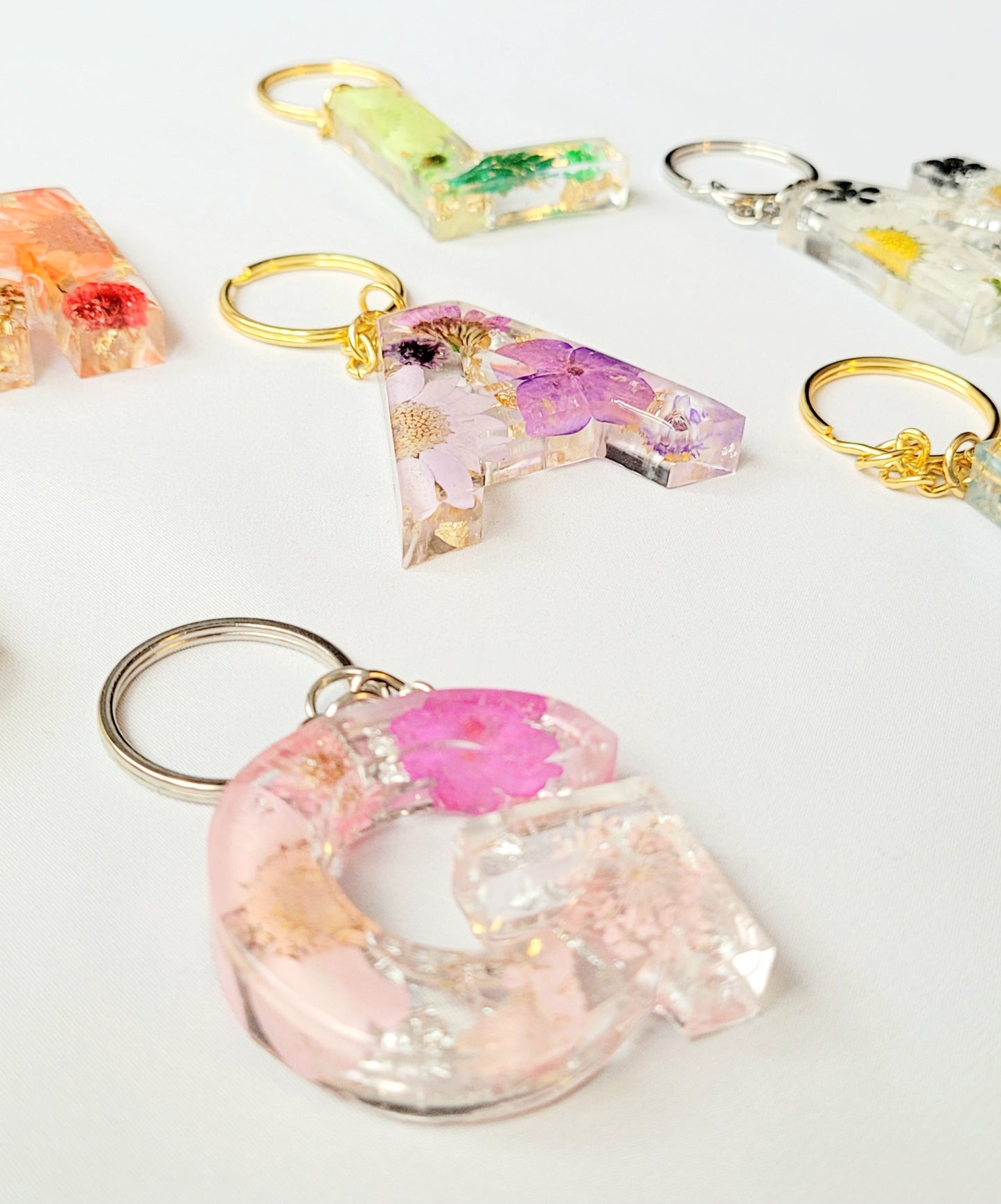 Initial Letter Dried Flowers Resin Keyring