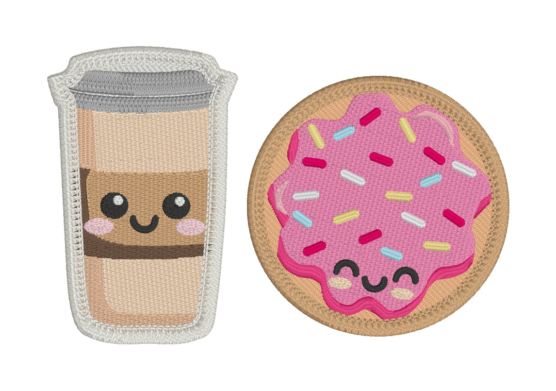 Coffee and Donut Patch Embroidery Designs