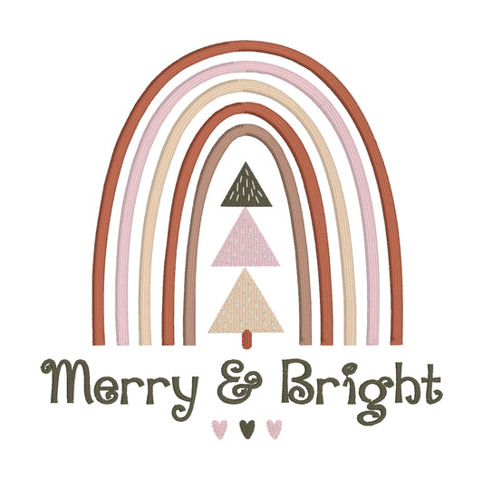 Merry and Bright Rainbow Christmas Embroidery Design