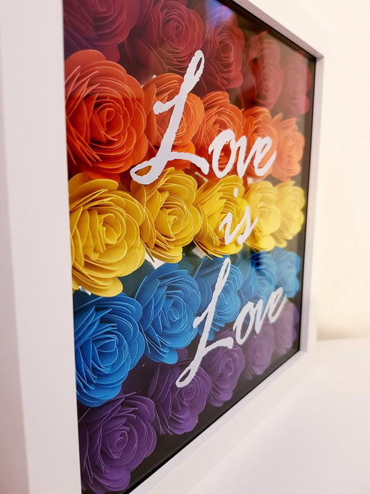 Pride love is love shadow box frame with handmade flowers