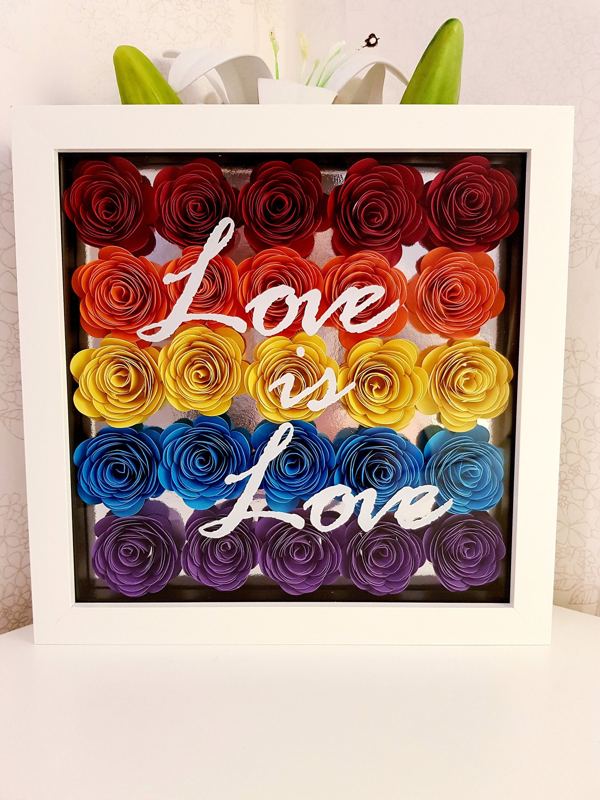 Pride love is love shadow box frame with handmade flowers