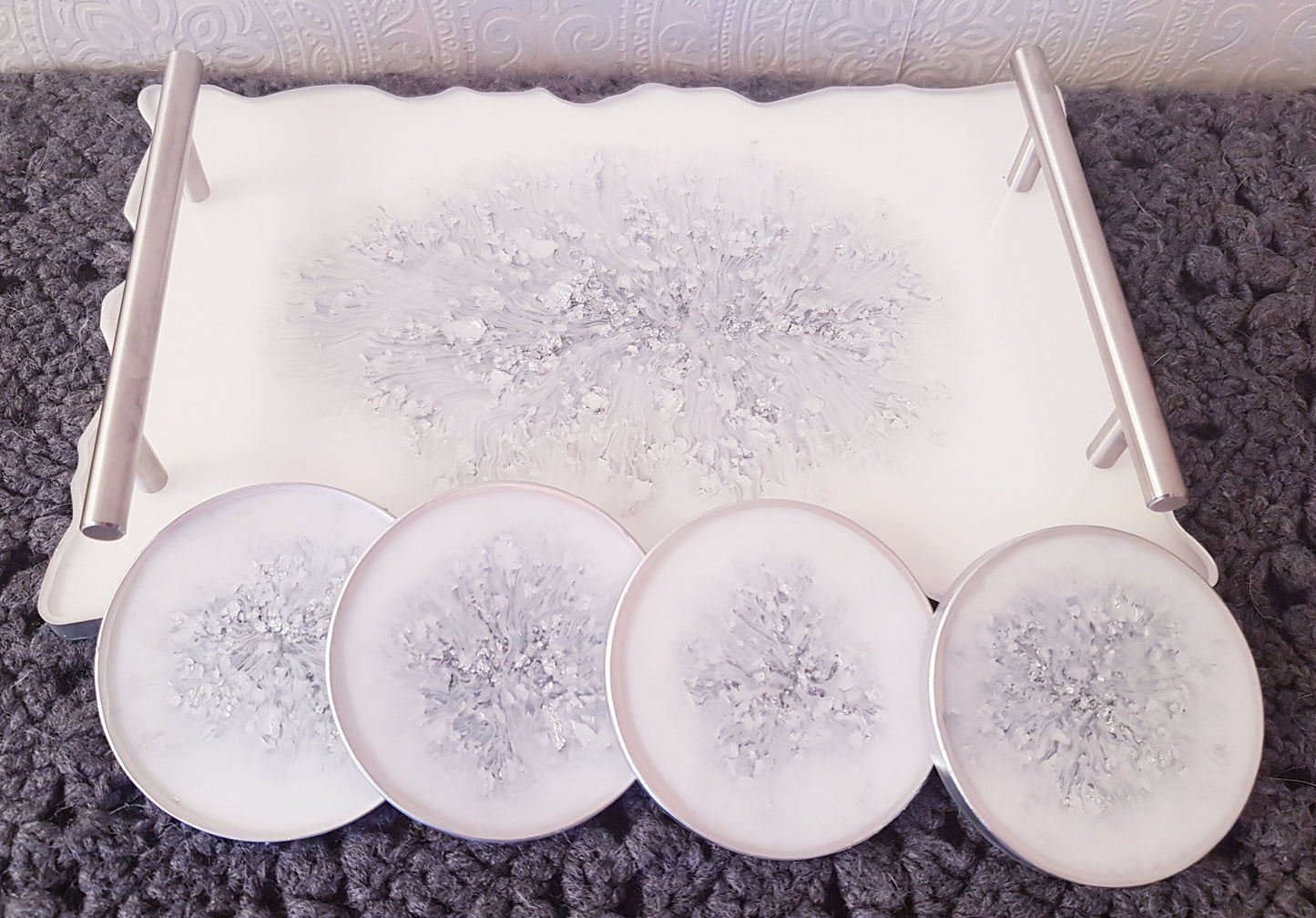 Handmade Rectangle Resin Decorative Tray and 4 coasters