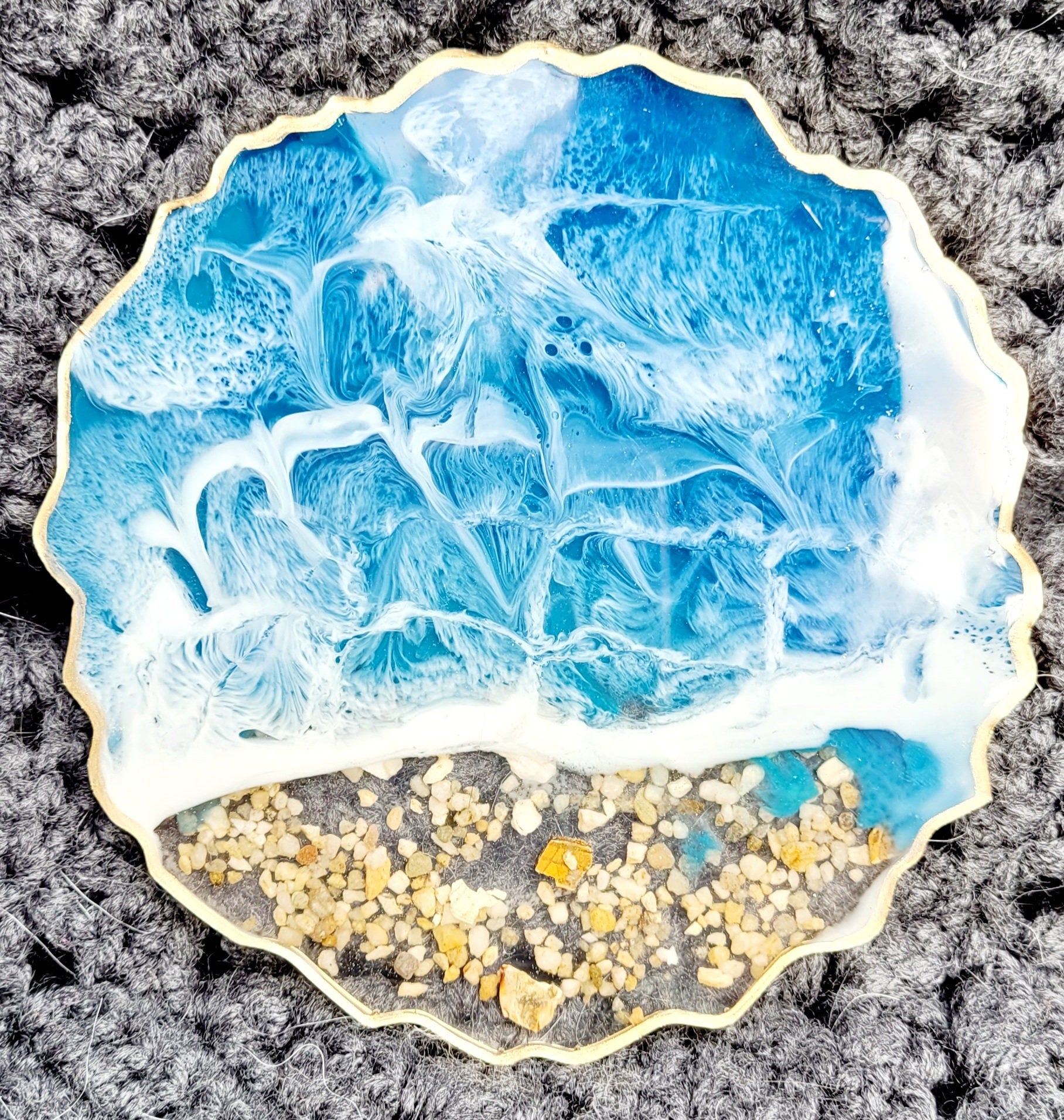 Beach inspired resin good coasters/ocean/waves/sand