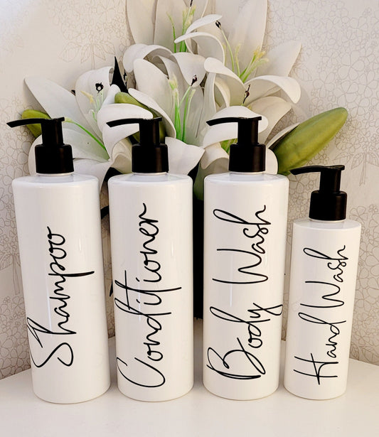 Set of 3 Bathroom pump bottles/shampoo/conditioner/body wash/shower gel 500ml PET pump bottles