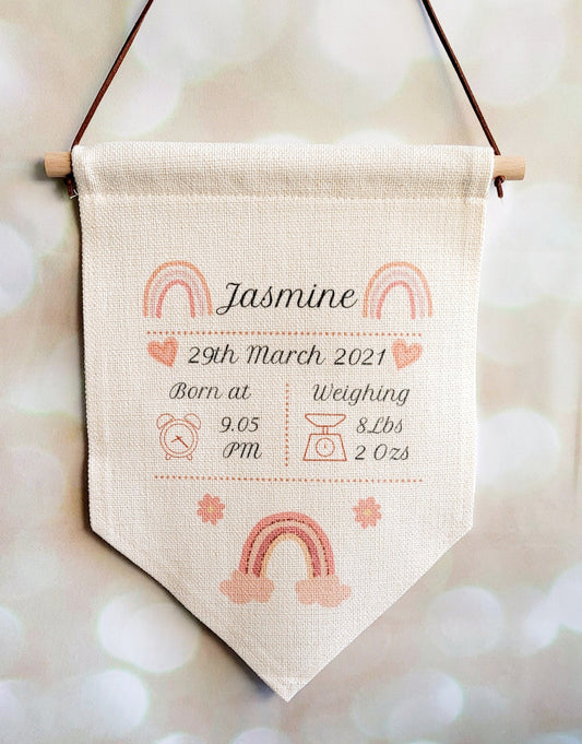 Birth statistics/ announcement wall hanging