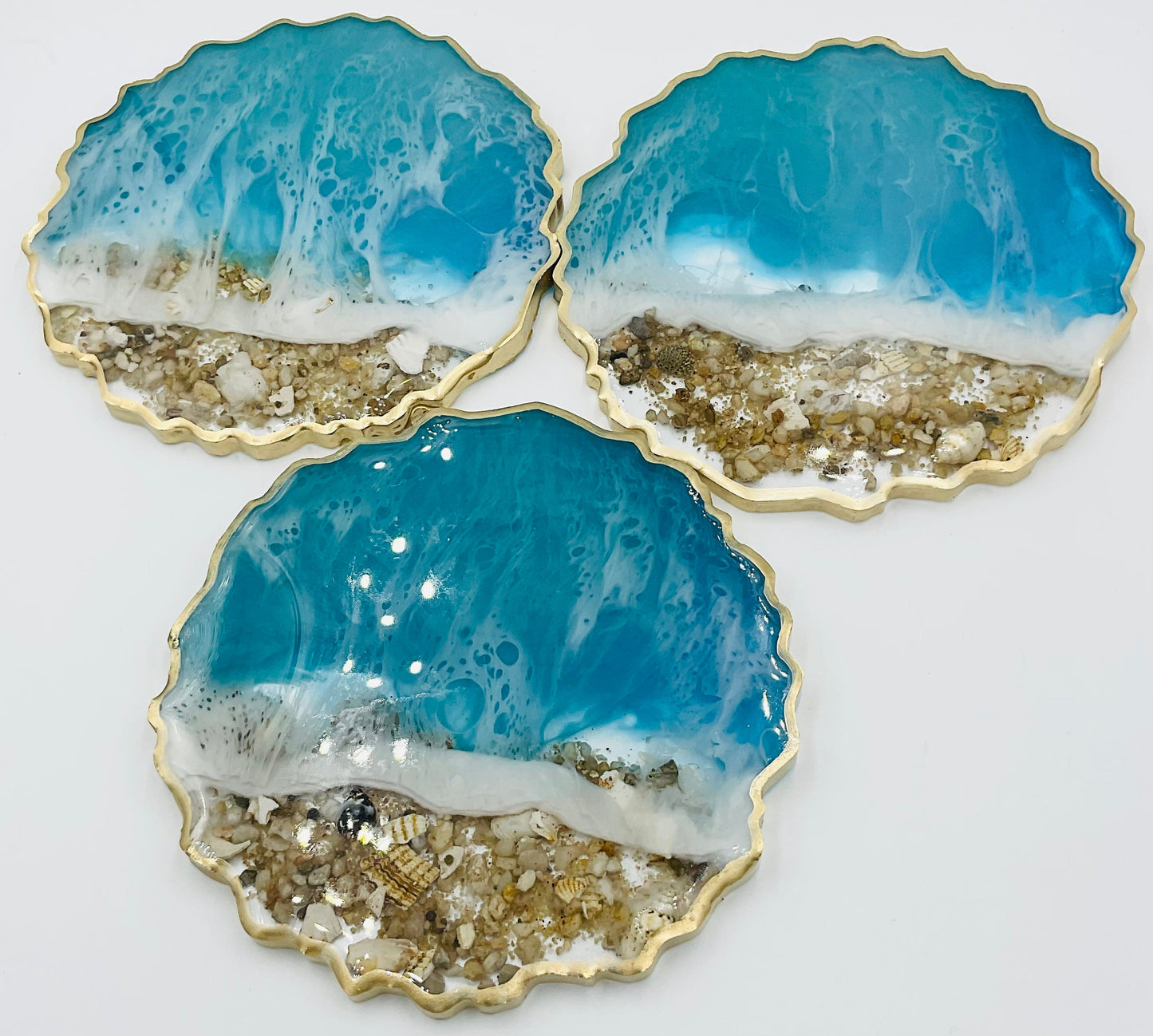 Beach inspired resin coasters/ocean/waves/sand