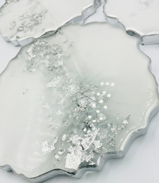 White and Silver Resin Coasters