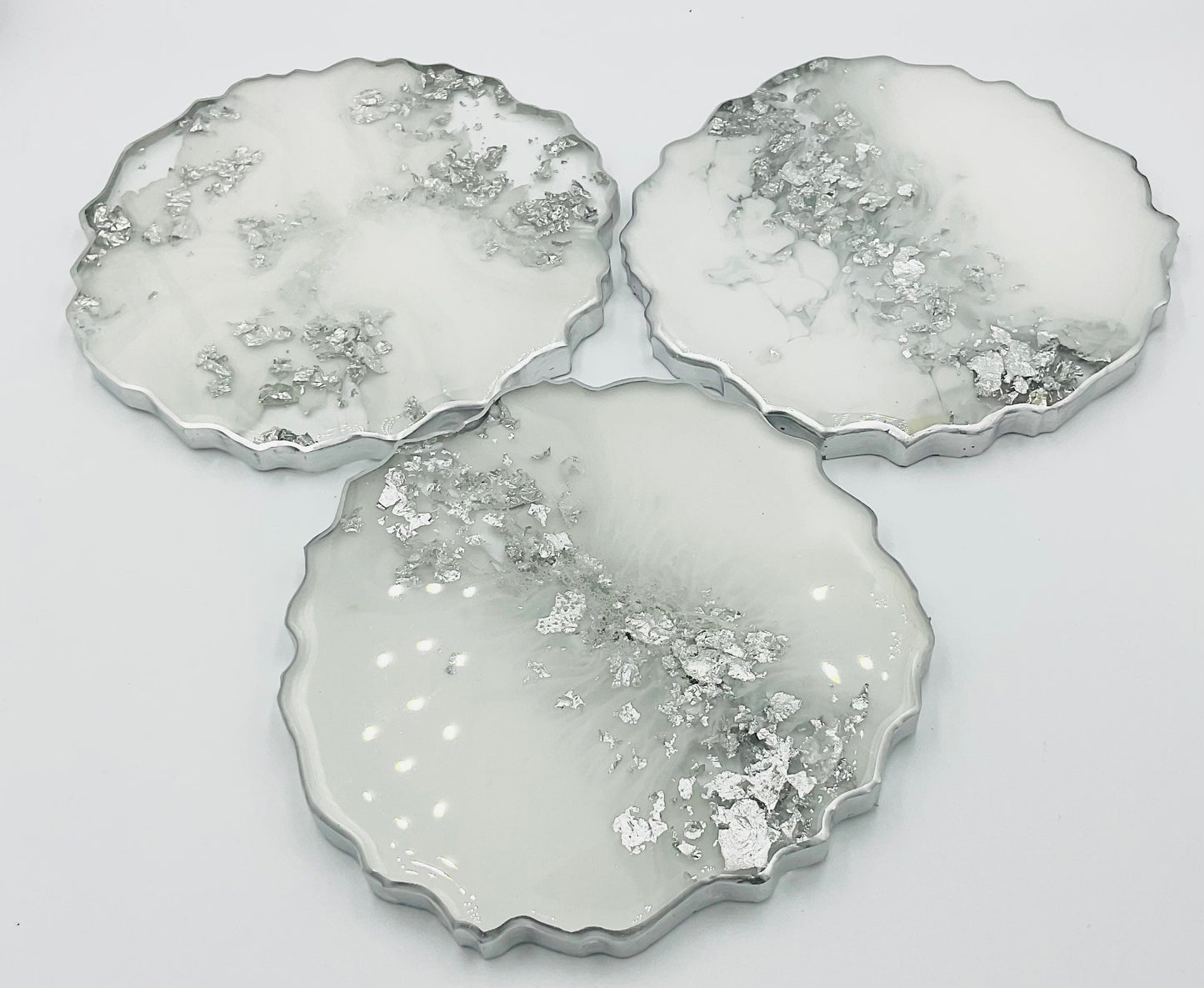 White and Silver Resin Coasters