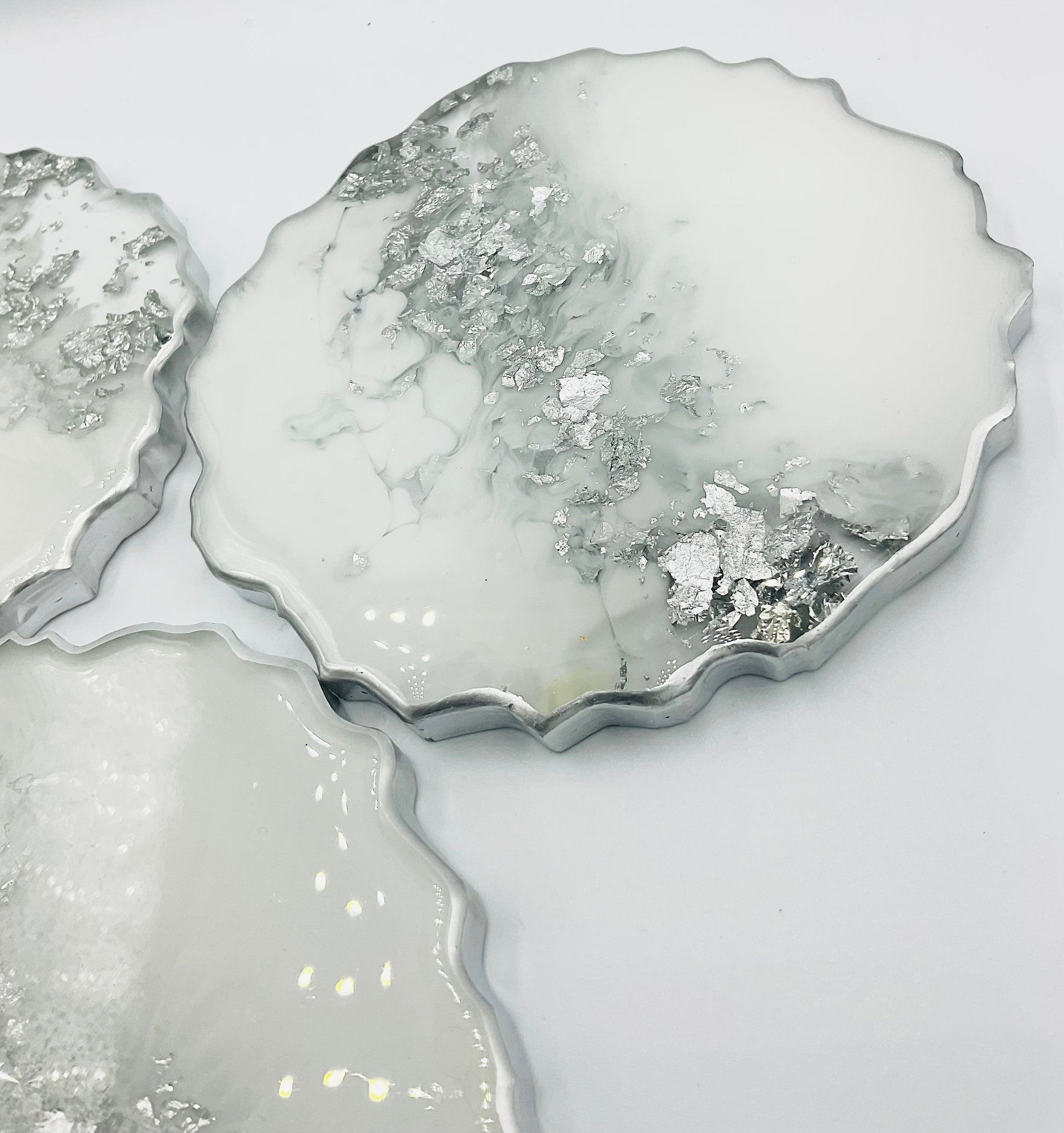 White and Silver Resin Coasters