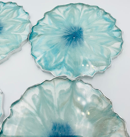 Blue, white & silver Resin Coasters