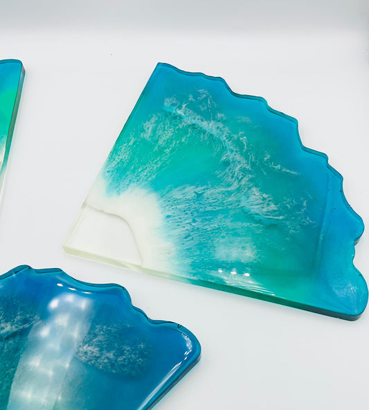 Beach inspired resin coasters/ocean/waves