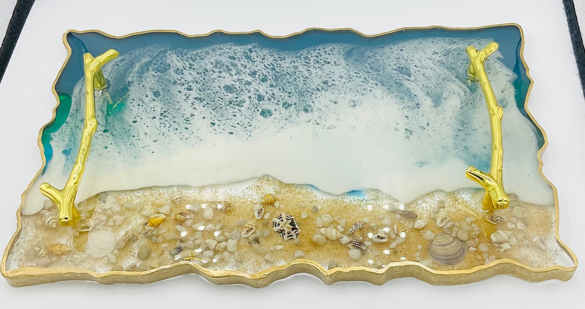 Beach inspired resin Tray/ocean/waves/sand