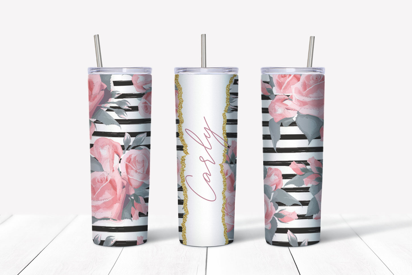 Floral Roses and Stripes 20oz Tumbler