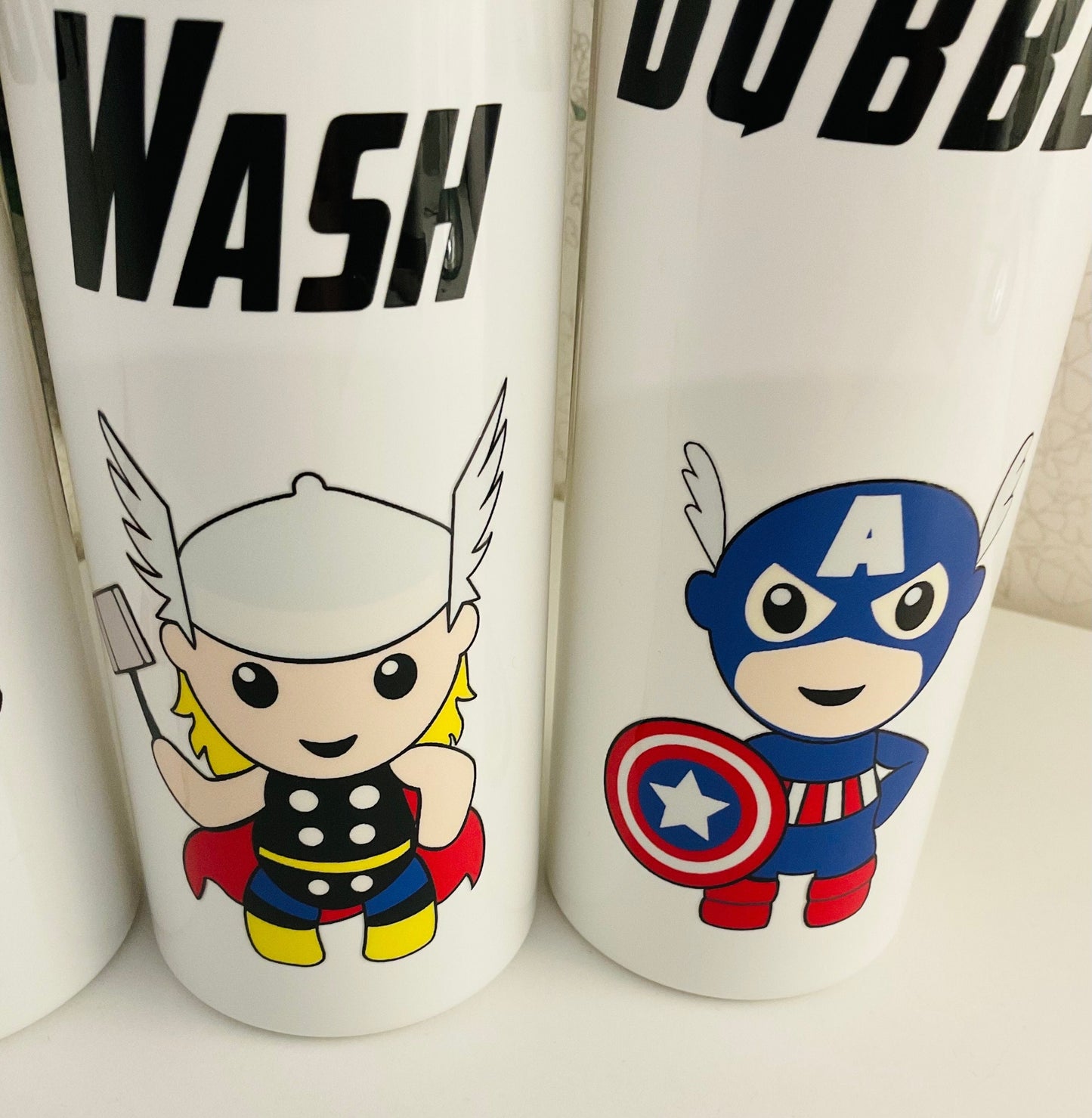 Superhero White Kids Pump Bottles