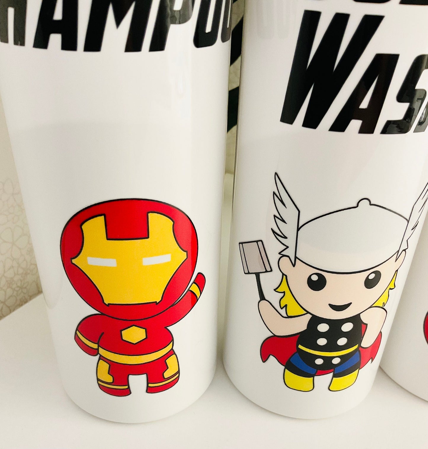 Superhero White Kids Pump Bottles