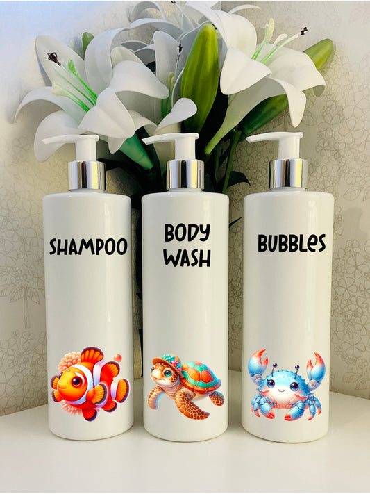 Sea themed White Kids Pump Bottles