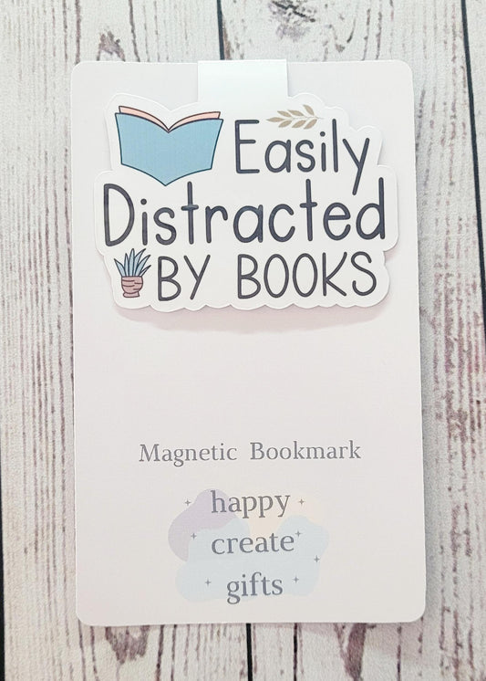 Easily Distracted By Books Magnetic Bookmark, Cute Bookmark, Magnetic Marker, Bookish Gift, Handmade, Gift for Booklovers, Reading Gifts