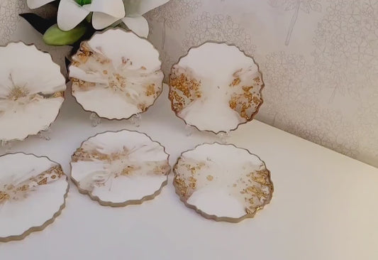 White and Gold Resin Coasters/gift/housewarming gift/wedding present/home décor