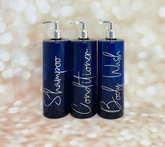 Cobalt Blue Round Bathroom Pump Bottles