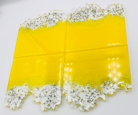 Yellow & Crushed Glass Resin Coasters