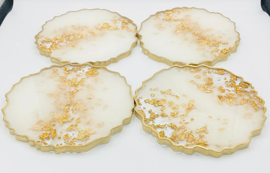 White & Gold Resin Coasters